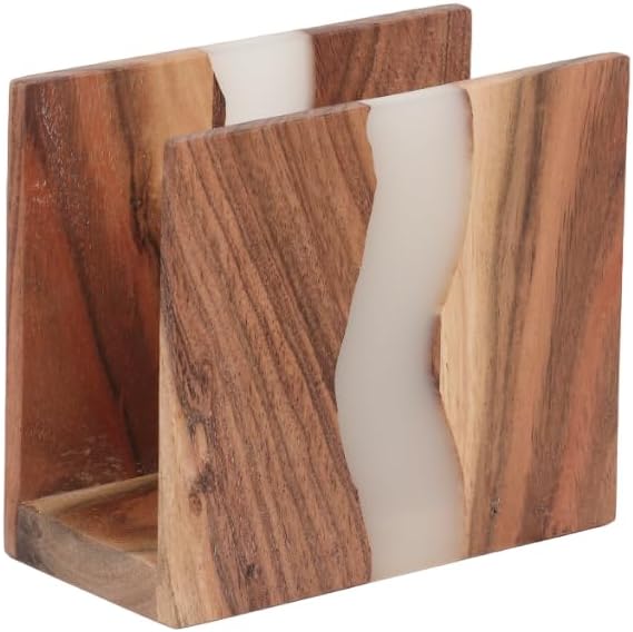 Porta-guardanapos de madeira de acácia e resina epóxi transparente para mesa, organização de guardanapo de casa de fazenda rústica para cozinha, jantar, bancadas, restaurante ou ao ar livre |