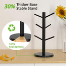 Wisuce Suporte de caneca de café de bambu, base mais grossa, suporte para copo de café, suporte para balcão, suporte para canecas com 6 ganchos (natural)