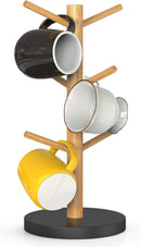 Wisuce Suporte de caneca de café de bambu, base mais grossa, suporte para copo de café, suporte para balcão, suporte para canecas com 6 ganchos (natural)