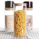 Conjunto de recipientes empilháveis de cozinha, pacote com 5 potes de armazenamento de alimentos de vidro transparente com tampa hermética de bambu para doces, biscoitos, arroz,