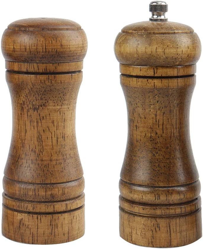 uxcell Pepper Grinder and Salt Shaker Set 5.5 Inch Wooden Pepper Mills Shaker with Adjustable Coarseness for Seasoning Meal Prep Cooking Dining