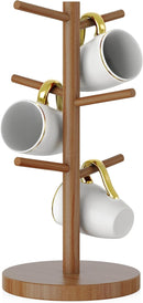 Wisuce Suporte de caneca de café de bambu, base mais grossa, suporte para copo de café, suporte para balcão, suporte para canecas com 6 ganchos (natural)