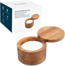 KITCHENDAO Caixa de tigela de bambu para adega de sal, elegante suporte de recipiente de cozinha com tampa magnética giratória para armazenar banho de pimenta e especiarias ou temperos favoritos, 170