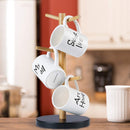 Wisuce Suporte de caneca de café de bambu, base mais grossa, suporte para copo de café, suporte para balcão, suporte para canecas com 6 ganchos (natural)