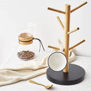 Wisuce Suporte de caneca de café de bambu, base mais grossa, suporte para copo de café, suporte para balcão, suporte para canecas com 6 ganchos (natural)