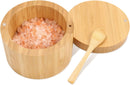 HTB Adega de sal de bambu com mini colher, caixa de sal de cozinha com tampa de fecho magnético giratório, recipiente redondo de sal para armazenamento pimenta tempero banho sal marinho