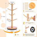 Suporte de caneca de árvore, girado 360° atualizado com 8 ganchos para balcão, suporte de bambu para acessórios de cafeteria