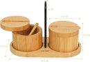 HTB Adega de sal de bambu com mini colher, caixa de sal de cozinha com tampa de fecho magnético giratório, recipiente redondo de sal para armazenamento pimenta tempero banho sal marinho