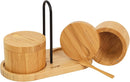HTB Adega de sal de bambu com mini colher, caixa de sal de cozinha com tampa de fecho magnético giratório, recipiente redondo de sal para armazenamento pimenta tempero banho sal marinho