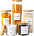 Pacote com 5 frascos de vidro com tampas herméticas de bambu - Recipientes empilháveis de armazenamento de alimentos com 132 etiquetas de despensa - com tampa de madeira para doces,