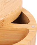 HTB Adega de sal de bambu com mini colher, caixa de sal de cozinha com tampa de fecho magnético giratório, recipiente redondo de sal para armazenamento pimenta tempero banho sal marinho