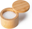 Saleiro de bambu, caixa de sal com tampa magnética giratória, caixa de temperos com colher, recipiente de sal redondo para armazenar sal, pimenta, açúcar, ervas, capacidade de 170 g