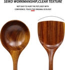 FJNATINH Espátula wok grande de madeira, 33 cm de teca natural, cabo longo, revestido, resina natural, feita à mão para panelas antiaderentes