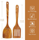 FJNATINH Espátula wok grande de madeira, 33 cm de teca natural, cabo longo, revestido, resina natural, feita à mão para panelas antiaderentes