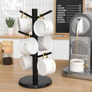 Wisuce Suporte de caneca de café de bambu, base mais grossa, suporte para copo de café, suporte para balcão, suporte para canecas com 6 ganchos (natural)