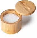 Saleiro de bambu, caixa de sal com tampa magnética giratória, caixa de temperos com colher, recipiente de sal redondo para armazenar sal, pimenta, açúcar, ervas, capacidade de 170 g