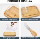 Manteiga grande de vidro com tampa e faca para bancada e geladeira, recipiente de armazenamento de manteiga com alça para geladeira, suporte de manteiga para balcão, bandeja de manteiga de bambu