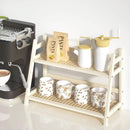 Organizador de estação de café com aparência de vime, suporte de caneca de bambu, prateleira de balcão de cozinha para acessórios de chá e café, suporte de matcha, expositor de xícara, rack