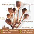 FJNATINH Espátula wok grande de madeira, 33 cm de teca natural, cabo longo, revestido, resina natural, feita à mão para panelas antiaderentes