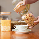 Frascos de vidro para armazenamento de alimentos, conjunto de 6 recipientes de armazenamento de vidro, recipiente de vidro transparente para alimentos com tampa de bambu hermético para servir chá,