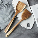 FJNATINH Espátula wok grande de madeira, 33 cm de teca natural, cabo longo, revestido, resina natural, feita à mão para panelas antiaderentes