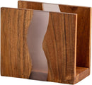 Porta-guardanapos de madeira de acácia e resina epóxi transparente para mesa, organização de guardanapo de casa de fazenda rústica para cozinha, jantar, bancadas, restaurante ou ao ar livre |