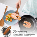 Zulay Kitchen Conjunto de colheres de madeira de 6 peças – Utensílios de teca macios resistentes ao calor com aderência confortável – leve e durável – fácil de limpar, perfeito para panelas