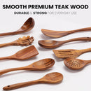 Zulay Kitchen Conjunto de colheres de madeira de 6 peças – Utensílios de teca macios resistentes ao calor com aderência confortável – leve e durável – fácil de limpar, perfeito para panelas