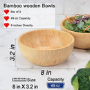 Tigelas de salada de bambu, tigelas grandes redondas de madeira de bambu de 20 cm para saladas/frutas/massas/legumes, tigela de servir à mão para entretenimento e festa, decoração de casa