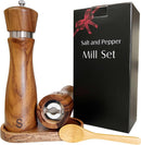 Conjunto de moedor de sal e pimenta de madeira: manual do moedor de pimenta, grossura ajustável, feito de madeira de acácia com núcleo de cerâmica/aço inoxidável | juntamente com bandeja de moedor de