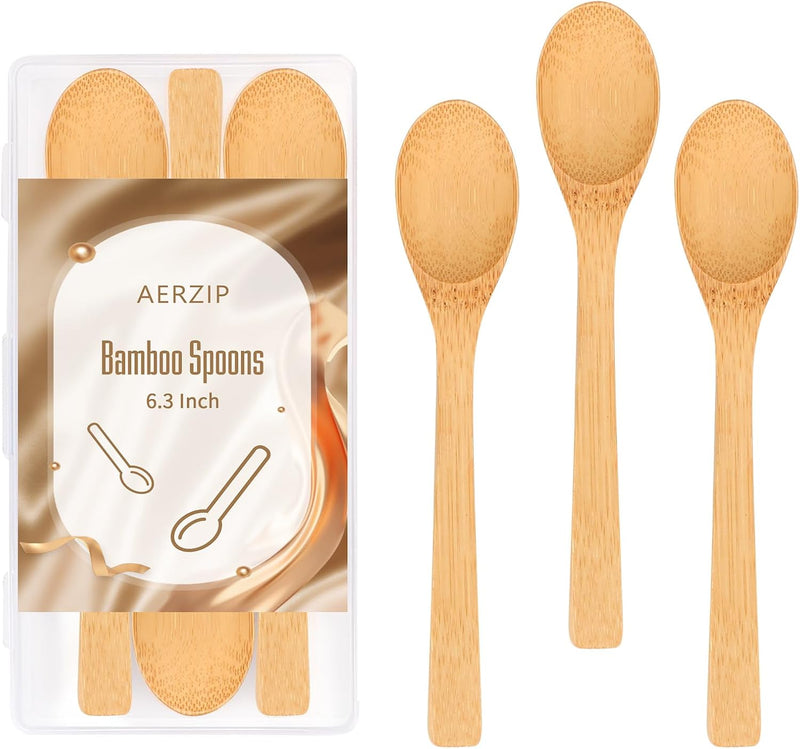 Colheres de bambu de 15 cm, pequenas colheres de madeira para comer, pequena colher de chá de mel de madeira para café e chá, pequenas colheres de madeira para uso diário (3 peças)
