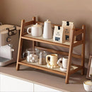 Organizador de estação de café com aparência de vime, suporte de caneca de bambu, prateleira de balcão de cozinha para acessórios de chá e café, suporte de matcha, expositor de xícara, rack