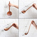 FJNATINH Espátula wok grande de madeira, 33 cm de teca natural, cabo longo, revestido, resina natural, feita à mão para panelas antiaderentes