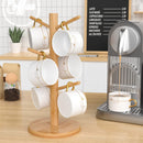 Wisuce Suporte de caneca de café de bambu, base mais grossa, suporte para copo de café, suporte para balcão, suporte para canecas com 6 ganchos (natural)