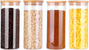 Frascos de vidro para alimentos com tampas, recipientes de armazenamento de vidro de 900 ml com tampas herméticas de bambu, conjunto de 4 recipientes de vidro redondos, organizadores de despensa e