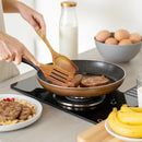 FJNATINH Espátula wok grande de madeira, 33 cm de teca natural, cabo longo, revestido, resina natural, feita à mão para panelas antiaderentes
