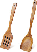 FJNATINH Espátula wok grande de madeira, 33 cm de teca natural, cabo longo, revestido, resina natural, feita à mão para panelas antiaderentes