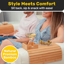 Bandeja de sofá de bambu e apoio de braço com suporte de copo – Suporte versátil para bebidas e lanches para sofá, poltrona reclinável ou namoradeira