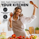 Zulay Kitchen Conjunto de colheres de madeira de 6 peças – Utensílios de teca macios resistentes ao calor com aderência confortável – leve e durável – fácil de limpar, perfeito para panelas