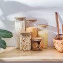Conjunto de potes de vidro herméticos com tampas de bambu, recipientes de armazenamento de alimentos de vidro – Conjunto de 5 potes de cozinha para açúcar, doces, biscoitos, arroz e potes de