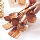 FJNATINH Espátula wok grande de madeira, 33 cm de teca natural, cabo longo, revestido, resina natural, feita à mão para panelas antiaderentes