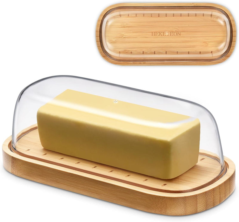 , Manteiga com tampa, suporte de manteiga de bambu, recipiente para manteiga, perfeito para manteiga da costa leste/oeste, livre de BPA, pode ir ao micro-ondas/lava-louças