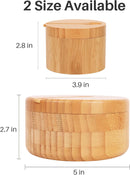 HTB Adega de sal de bambu com mini colher, caixa de sal de cozinha com tampa de fecho magnético giratório, recipiente redondo de sal para armazenamento pimenta tempero banho sal marinho