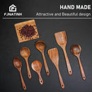 FJNATINH Espátula wok grande de madeira, 33 cm de teca natural, cabo longo, revestido, resina natural, feita à mão para panelas antiaderentes