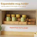 Suporte de caneca de café expansível de 2 camadas, organizador de canecas para armários de cozinha, suporte de caneca de bambu, prateleira multifuncional para copos, organizador de cafés