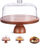 Kootek Suporte de bolo de madeira com tampa, prato de bolo de madeira 2 em 1 e tábua de charcutaria coberta, suporte de exibição de sobremesa para bolo com pé com tampa de cúpula para casamentos