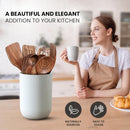 Zulay Kitchen Conjunto de colheres de madeira de 6 peças – Utensílios de teca macios resistentes ao calor com aderência confortável – leve e durável – fácil de limpar, perfeito para panelas