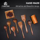 FJNATINH Espátula wok grande de madeira, 33 cm de teca natural, cabo longo, revestido, resina natural, feita à mão para panelas antiaderentes