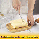 Manteiga grande de vidro com tampa e faca para bancada e geladeira, recipiente de armazenamento de manteiga com alça para geladeira, suporte de manteiga para balcão, bandeja de manteiga de bambu