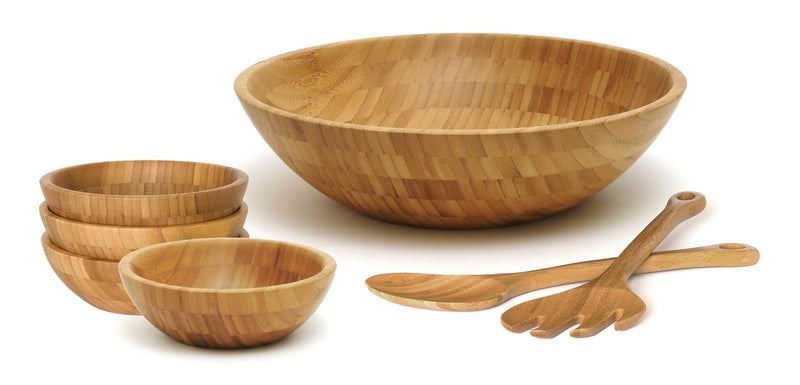Lipper International Tigela de salada de madeira de bambu, pequena, 18 cm de diâmetro x 5,7 cm de altura, tigela única